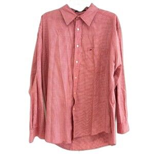 Tommy Hilfiger Men’s Shirt Size Large Button Down Red Plaid Long Sleeve Collar